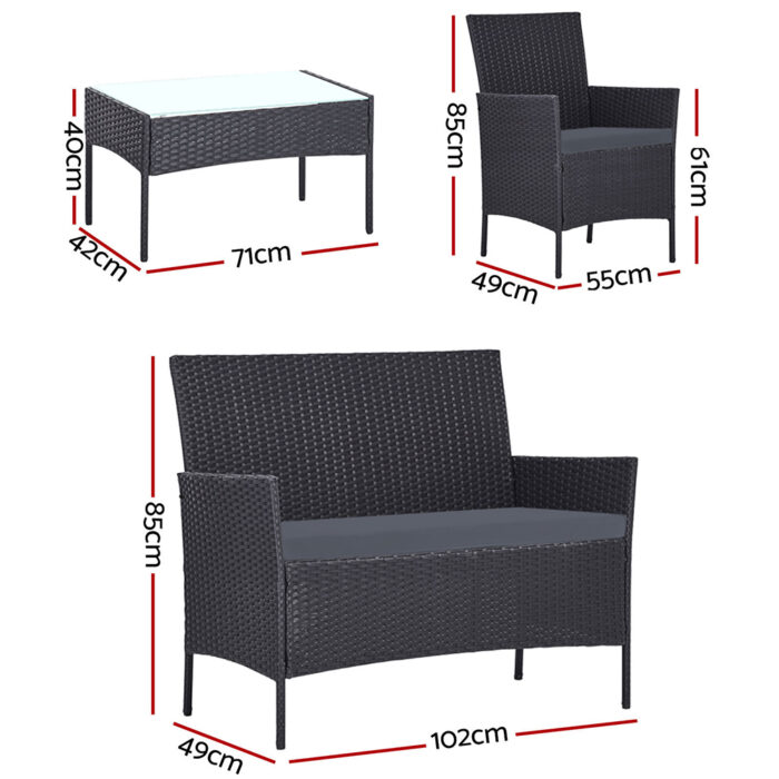 Gardeon 4 Piece Outdoor Lounge Setting Patio Furniture Sofa Set Grey Cover - Image 2