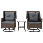 Gardeon 3PC Outdoor Furniture Bistro Set Lounge Wicker Swivel Chairs Table Cushion Brown - Image 3