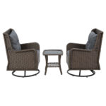 Gardeon 3PC Outdoor Furniture Bistro Set Lounge Wicker Swivel Chairs Table Cushion Brown - Image 4