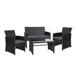 Gardeon 4 PCS Outdoor Lounge Setting Wicker Sofa Set Black Storage Cover