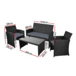 Gardeon 4 PCS Outdoor Lounge Setting Wicker Sofa Set Black Storage Cover - Image 2