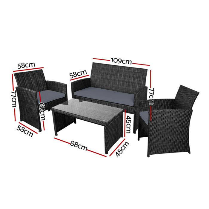 Gardeon 4 PCS Outdoor Lounge Setting Wicker Sofa Set Black Storage Cover - Image 2