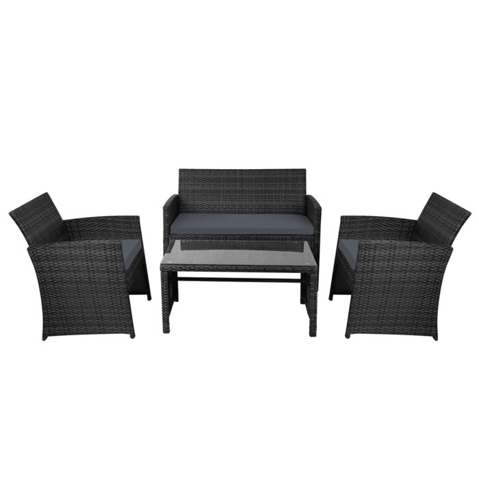 Gardeon 4 PCS Outdoor Lounge Setting Wicker Sofa Set Black Storage Cover - Image 3