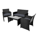 Gardeon 4 PCS Outdoor Lounge Setting Wicker Sofa Set Black Storage Cover - Image 4