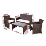 Gardeon Rattan Furniture Outdoor Lounge Setting Wicker Dining Set w/Storage Cover Brown - Image 2