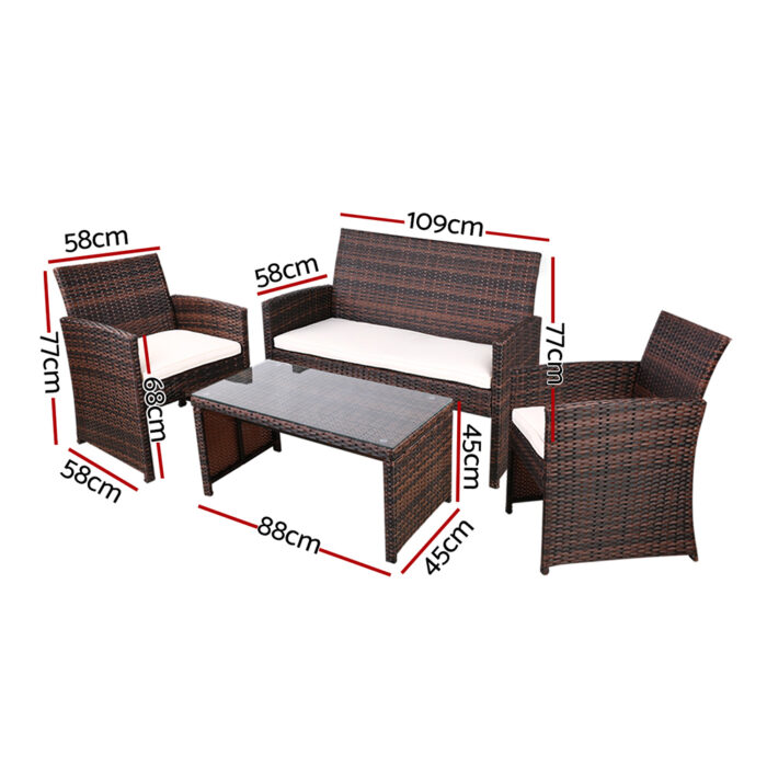 Gardeon Rattan Furniture Outdoor Lounge Setting Wicker Dining Set w/Storage Cover Brown - Image 2