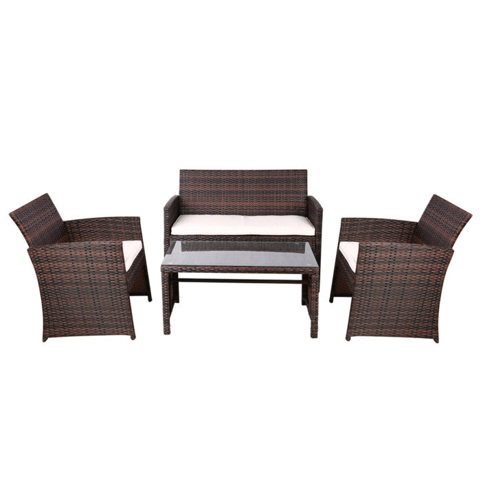 Gardeon Rattan Furniture Outdoor Lounge Setting Wicker Dining Set w/Storage Cover Brown - Image 3