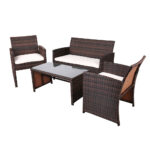 Gardeon Rattan Furniture Outdoor Lounge Setting Wicker Dining Set w/Storage Cover Brown - Image 4