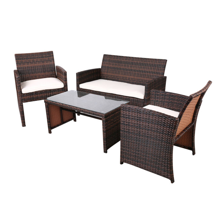 Gardeon Rattan Furniture Outdoor Lounge Setting Wicker Dining Set w/Storage Cover Brown - Image 4