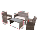 Gardeon 4 PCS Outdoor Lounge Setting Wicker Sofa Set Grey Storage Cover - Image 2
