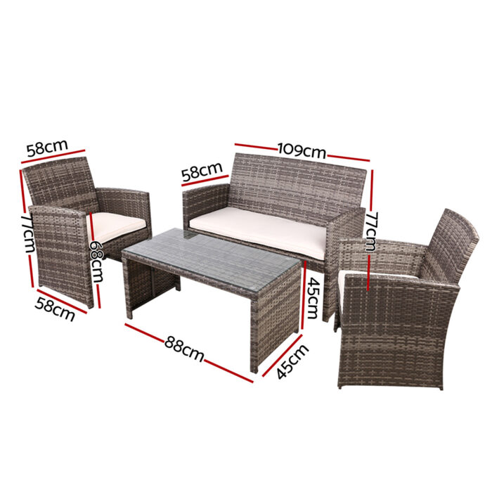 Gardeon 4 PCS Outdoor Lounge Setting Wicker Sofa Set Grey Storage Cover - Image 2
