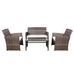 Gardeon 4 PCS Outdoor Lounge Setting Wicker Sofa Set Grey Storage Cover - Image 3