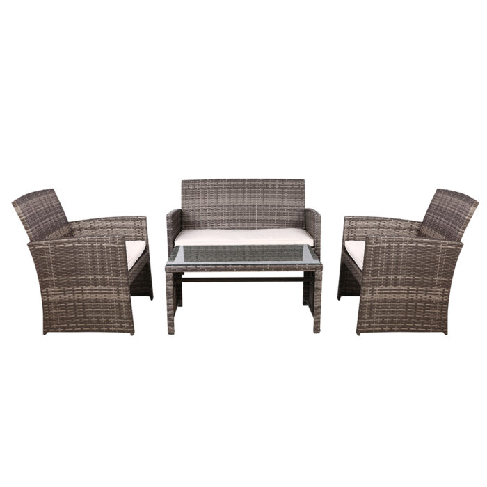 Gardeon 4 PCS Outdoor Lounge Setting Wicker Sofa Set Grey Storage Cover - Image 3