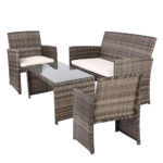 Gardeon 4 PCS Outdoor Lounge Setting Wicker Sofa Set Grey Storage Cover - Image 4