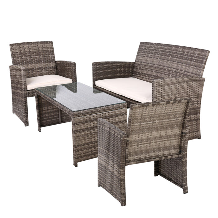 Gardeon 4 PCS Outdoor Lounge Setting Wicker Sofa Set Grey Storage Cover - Image 4