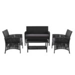 Gardeon 4PCS Outdoor Lounge Setting Sofa Set Patio Wicker Furniture Black Cover - Image 3