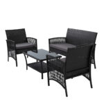 Gardeon 4PCS Outdoor Lounge Setting Sofa Set Patio Wicker Furniture Black Cover - Image 4