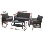 Gardeon 4PCS Outdoor Lounge Setting Sofa Set Patio Wicker Furniture Grey Cover - Image 2