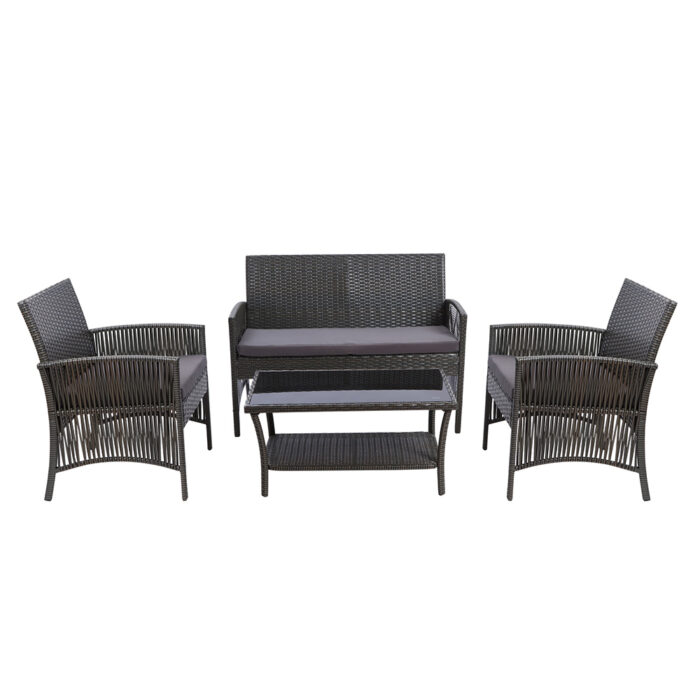 Gardeon 4PCS Outdoor Lounge Setting Sofa Set Patio Wicker Furniture Grey Cover - Image 3