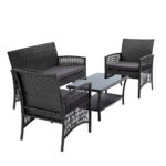 Gardeon 4PCS Outdoor Lounge Setting Sofa Set Patio Wicker Furniture Grey Cover - Image 4
