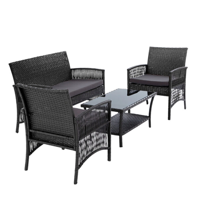 Gardeon 4PCS Outdoor Lounge Setting Sofa Set Patio Wicker Furniture Grey Cover - Image 4