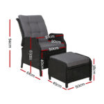 Gardeon Recliner Chair Sun lounge Wicker Lounger Outdoor Furniture Patio Adjustable Black - Image 2