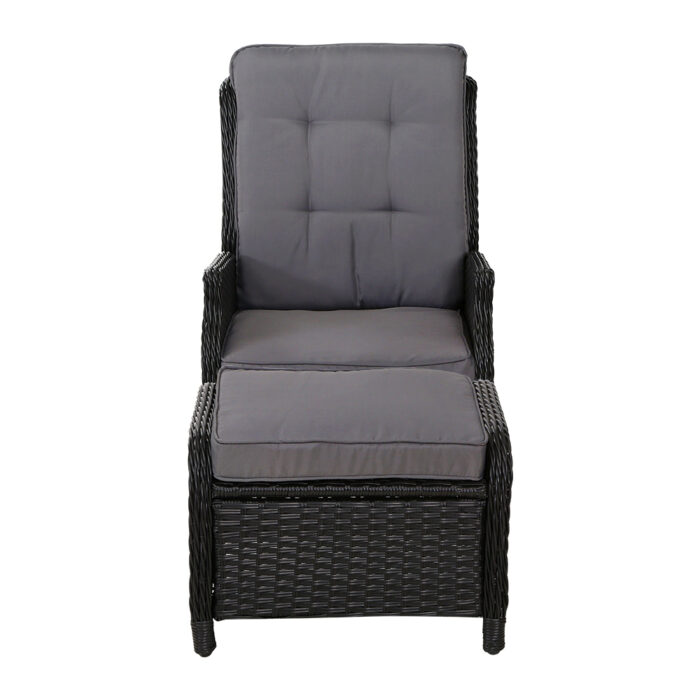 Gardeon Recliner Chair Sun lounge Wicker Lounger Outdoor Furniture Patio Adjustable Black - Image 3