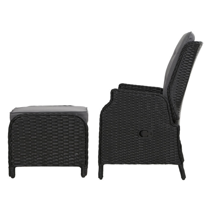 Gardeon Recliner Chair Sun lounge Wicker Lounger Outdoor Furniture Patio Adjustable Black - Image 4