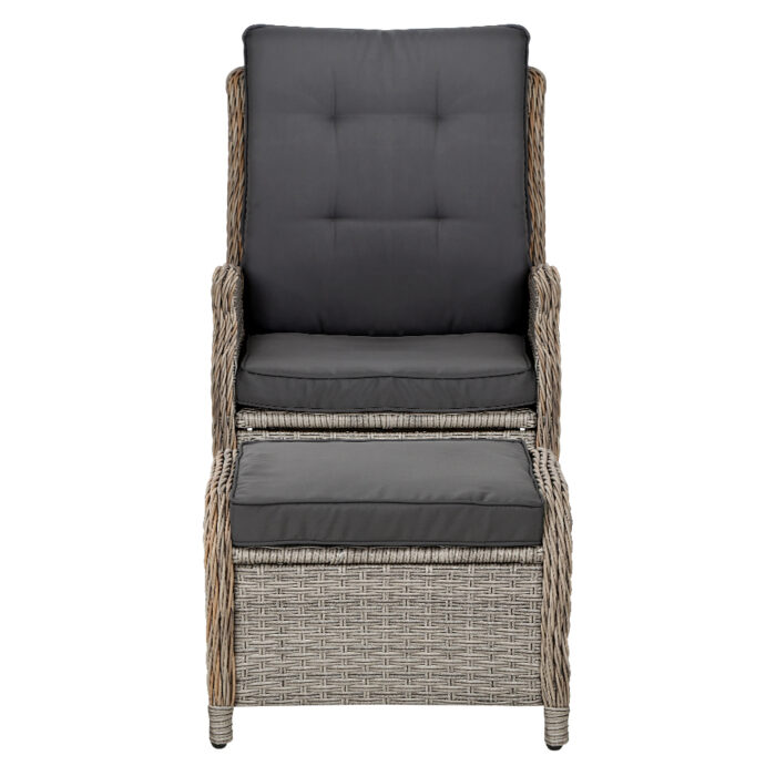 Gardeon Recliner Chair Sun lounge Wicker Lounger Outdoor Furniture Patio Adjustable Grey - Image 3
