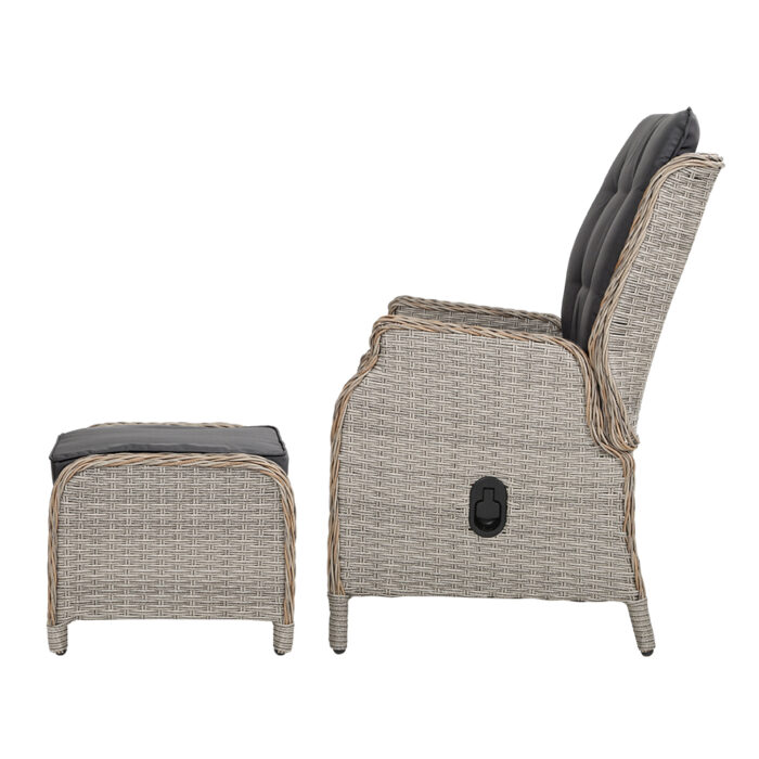 Gardeon 2PC Recliner Chair Sun lounge Wicker Lounger Outdoor Furniture Adjustable Grey - Image 4