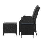 Gardeon 5PC Recliner Chairs Table Sun lounge Wicker Outdoor Furniture Adjustable Black - Image 4