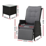 Gardeon 3PC Recliner Chairs Table Sun lounge Outdoor Furniture Wicker Adjustable Black - Image 2