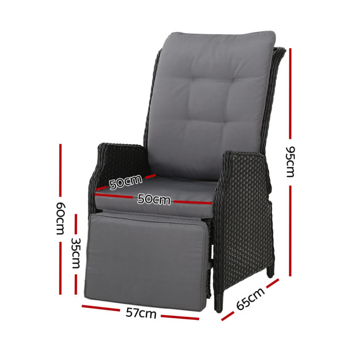 Gardeon Recliner Chairs Sun lounge Wicker Lounger Outdoor Furniture Patio Adjustable Black - Image 2