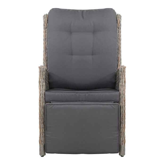 Gardeon Recliner Chairs Sun lounge Wicker Lounger Outdoor Furniture Patio Adjustable Grey - Image 3