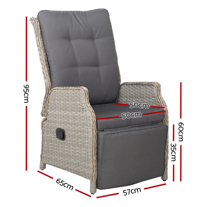 Gardeon 2PC Recliner Chairs Sun lounge Wicker Lounger Outdoor Furniture Adjustable Grey - Image 2
