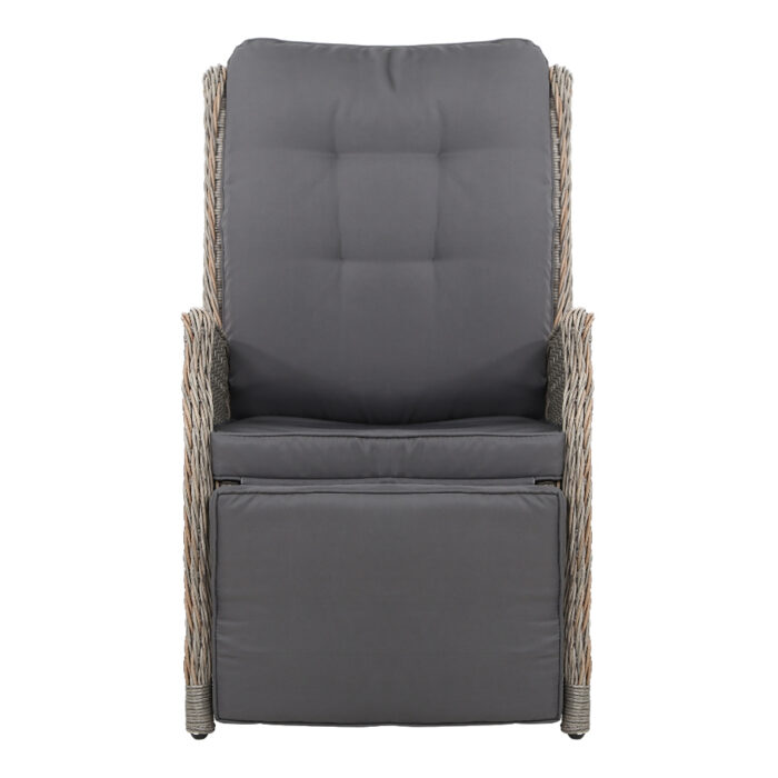 Gardeon 2PC Recliner Chairs Sun lounge Wicker Lounger Outdoor Furniture Adjustable Grey - Image 3