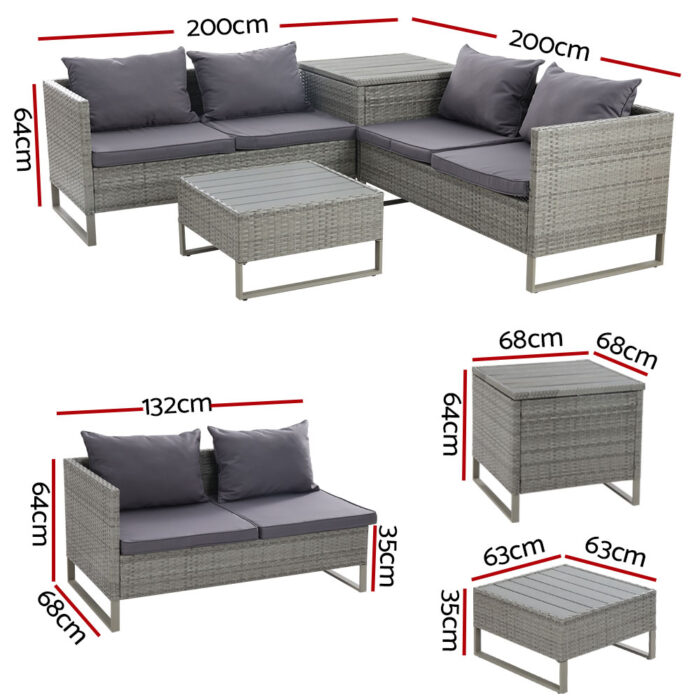 Gardeon 4-Seater Outdoor Sofa Furniture Lounge Set Wicker Setting Grey - Image 2