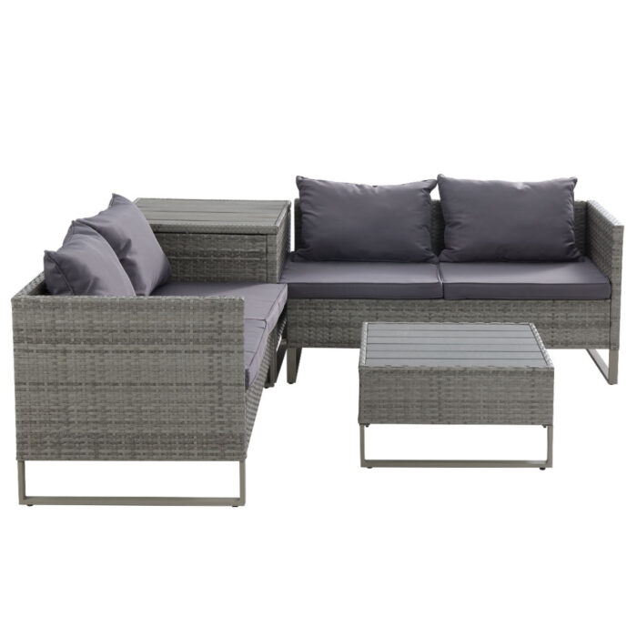 Gardeon 4-Seater Outdoor Sofa Furniture Lounge Set Wicker Setting Grey - Image 3