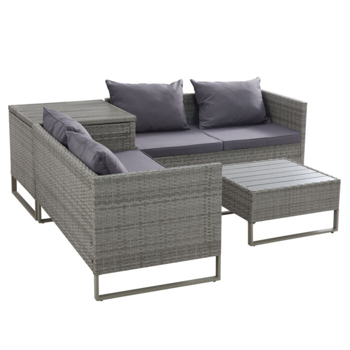 Gardeon 4-Seater Outdoor Sofa Furniture Lounge Set Wicker Setting Grey - Image 4