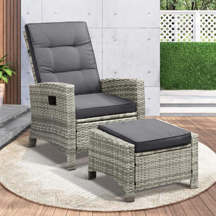 Livsip Recliner Chairs Sun lounge Wicker Sofa Grey - Image 4