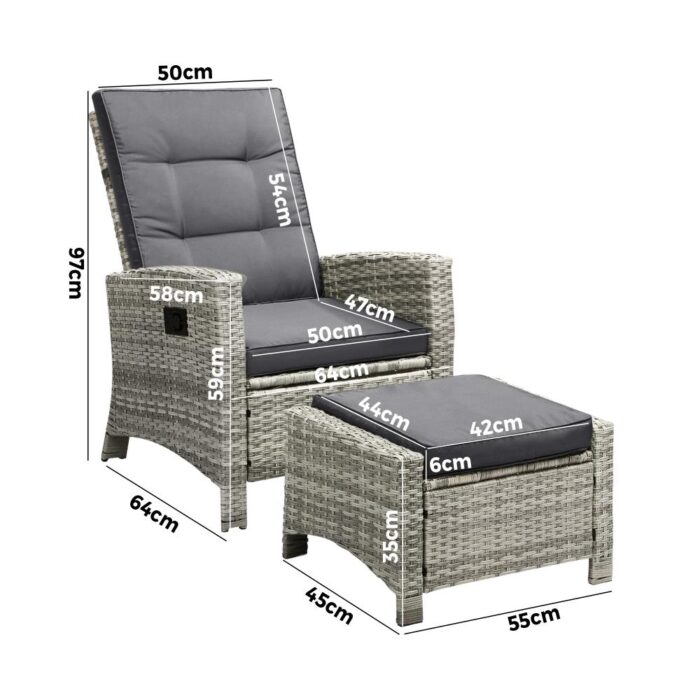 Livsip Recliner Chairs Sun lounge Wicker Sofa Grey - Image 5