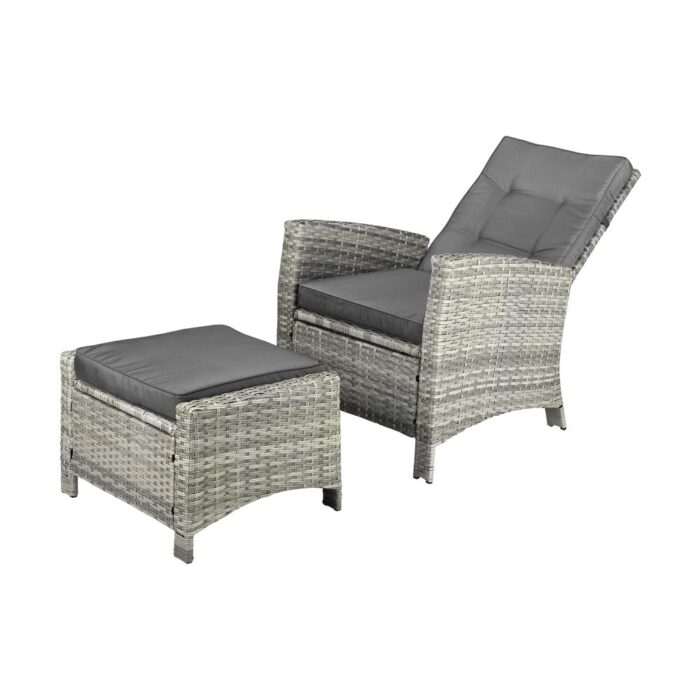 Livsip Recliner Chairs Sun lounge Wicker Sofa Grey - Image 6