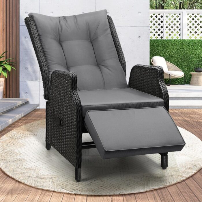 Livsip Outdoor Recliner with Adjustable Footrest Black - Image 5