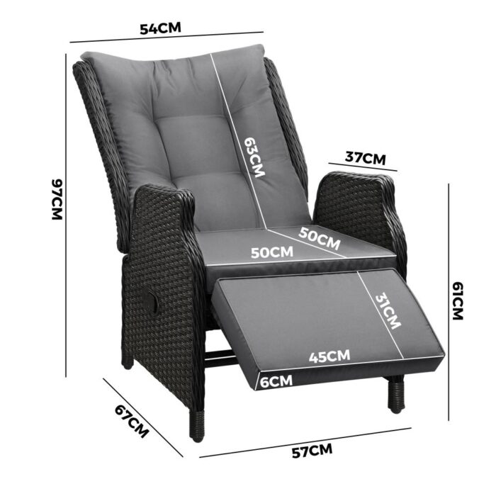 Livsip Outdoor Recliner with Adjustable Footrest Black - Image 2