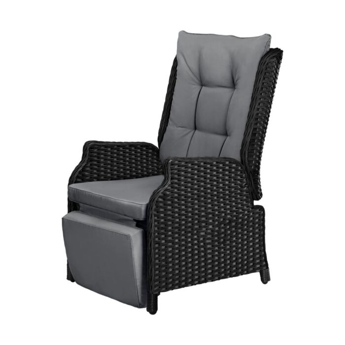 Livsip Outdoor Recliner with Adjustable Footrest Black - Image 3