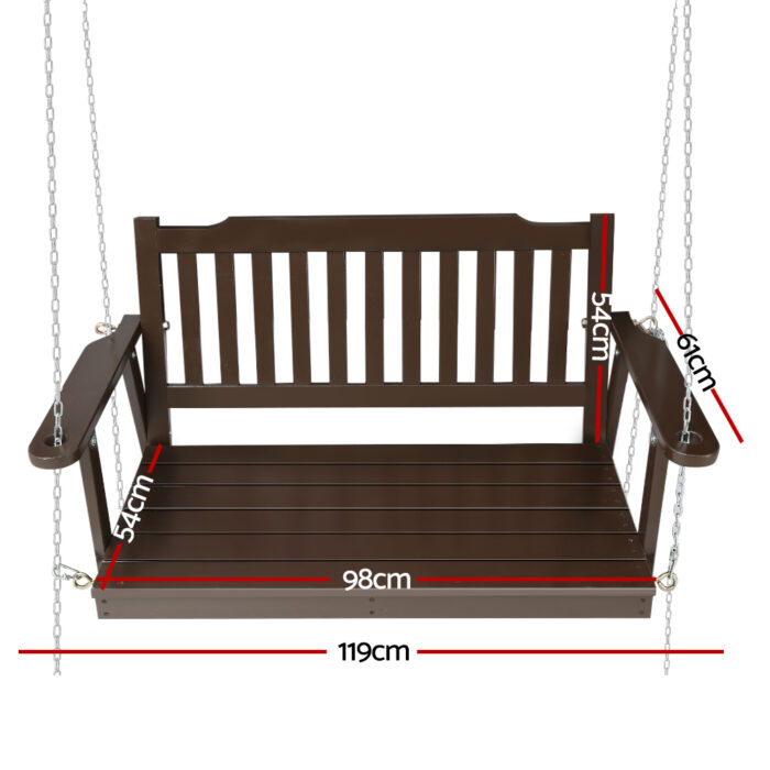 Gardeon Porch Swing Chair with Chain Garden Bench Outdoor Furniture Wooden Brown - Image 2