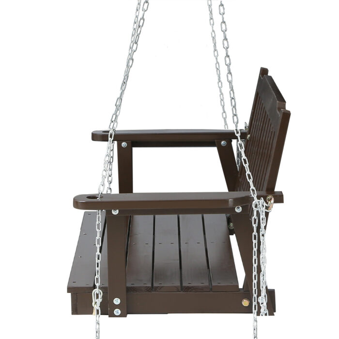 Gardeon Porch Swing Chair with Chain Garden Bench Outdoor Furniture Wooden Brown - Image 4