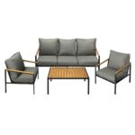 Livsip Outdoor Patio Set Table and Chairs with Cushion Black - Image 5