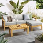 Livsip Stylish 3-Seater Outdoor Sofa Set with Table and Ottoman (Wooden) - Image 6