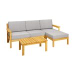 Livsip Stylish 3-Seater Outdoor Sofa Set with Table and Ottoman (Wooden)